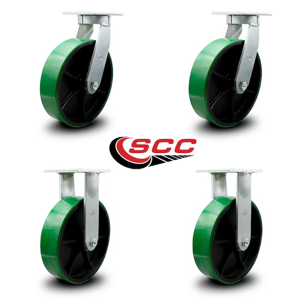Service Caster 10 Inch Heavy Duty Green Poly on Cast Iron Wheel Caster Swivel 2 Rigid SCC, 2PK SCC-KP92S1030-PUR-GB-2-R-2 - main